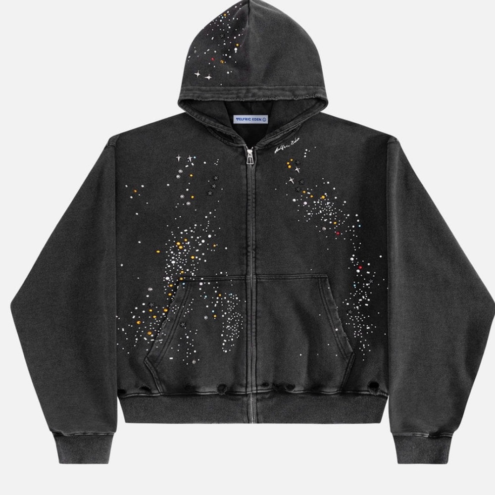 NEW w Tags! AELFRIC EDEN RHINESTONE ZIP UP V302 BOXY HOODIE